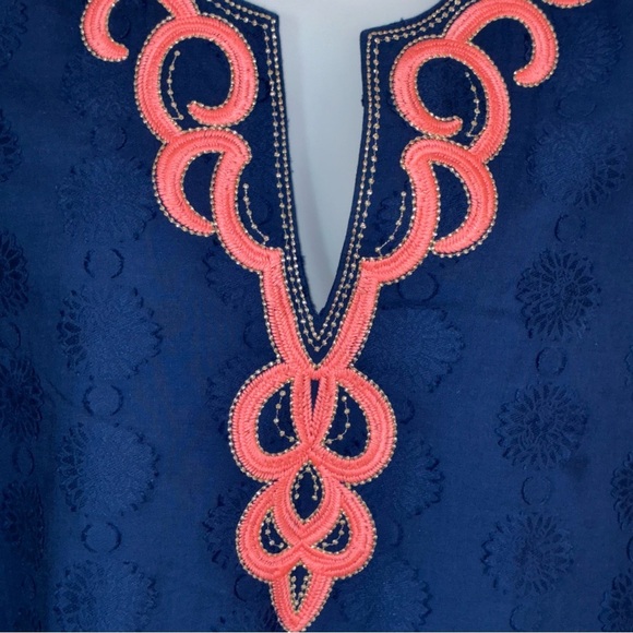 Lilly Pulitzer Cotton Amelia Island Tunic Top Large Navy Coral Gold Resort - Picture 2 of 11